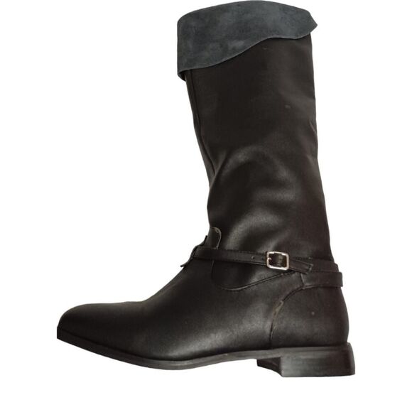 Victoria's Secret Black Fold Over Knee Riding Boots Buckle Strap Size 7B - Picture 4 of 12